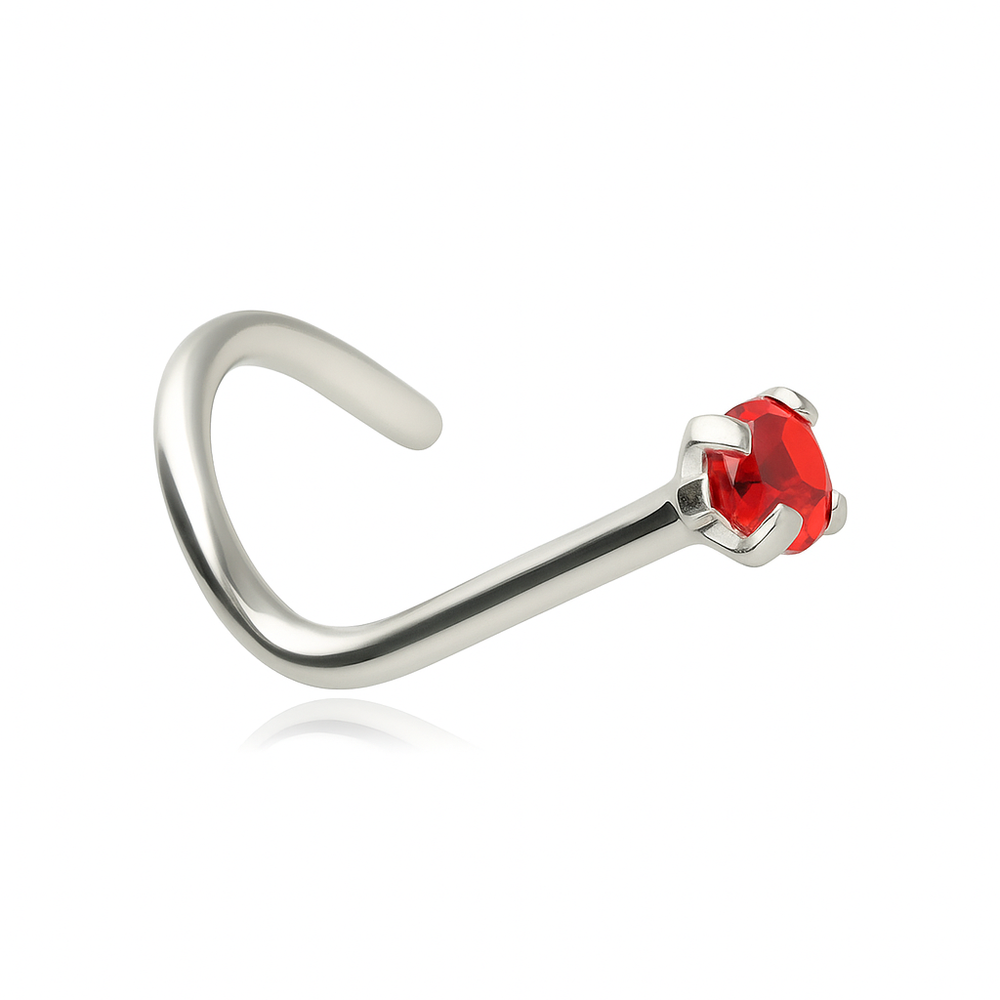 Nose screw with red zirconia - silver - NS-006