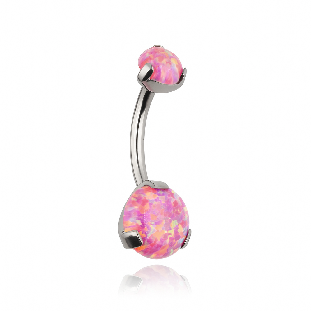 Titanium Belly button ring with pink opal OP22 - silver - TPP-012