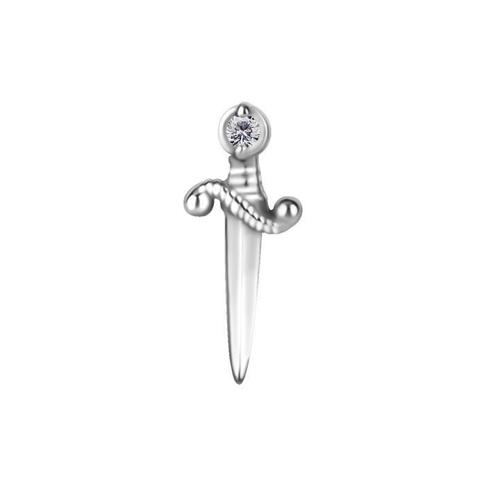Attachment push in - dagger with white zircons - CoCr NF - silver - PI-013