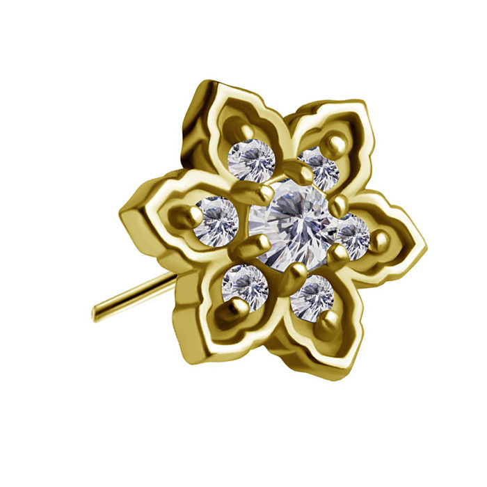 Attachment push in - flower with white zircons - CoCr NF - gold - PI-007