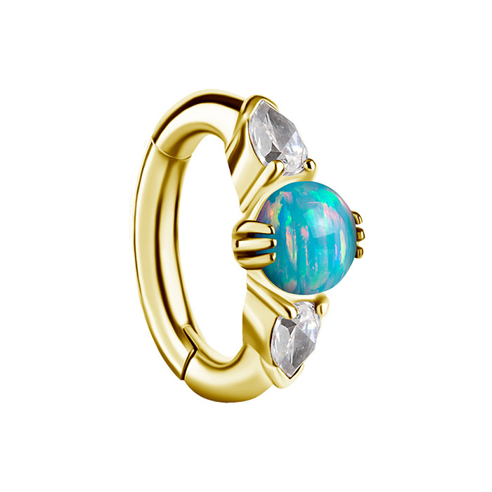 Belly button ring clicker with sea opal and white zircons - CoCr NF - gold - KP-008