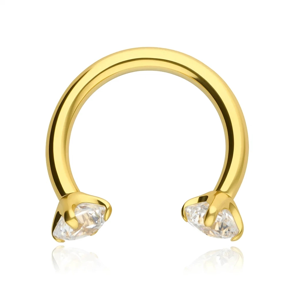 Titanium circular barbell with white zircons - gold - TKP-003