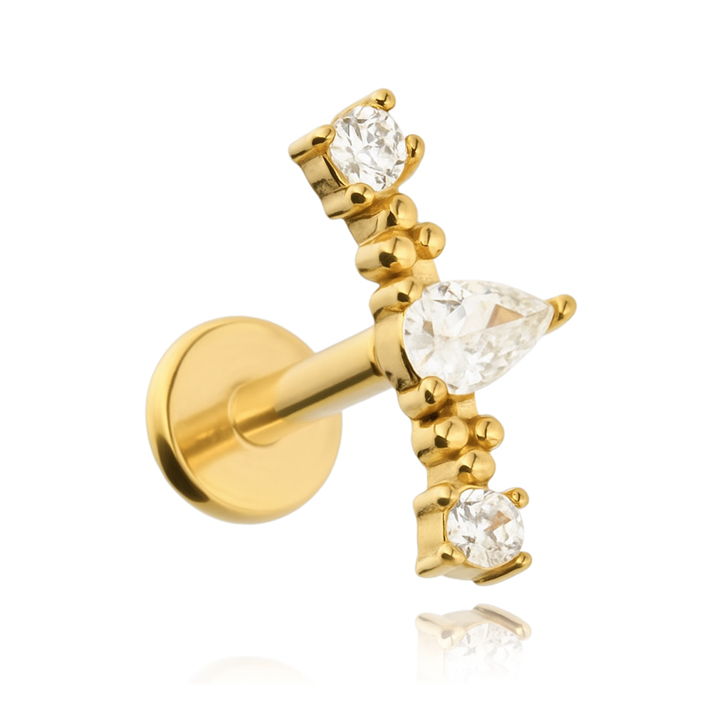 Labret cluster earring with white zircons - gold - LGW-050