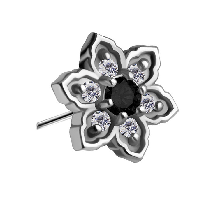 Attachment push in - flower with black and white cubic zirconia - CoCr NF - silver - PI-007