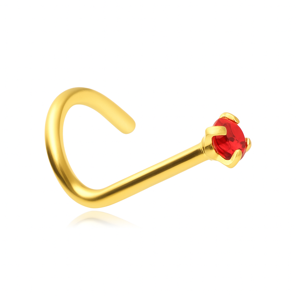 Nose screw with red zirconia - gold - NS-006