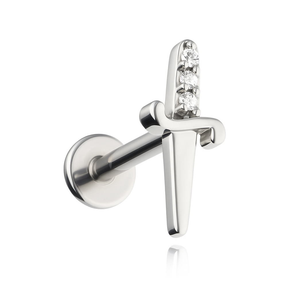 Labret dagger with white zircons - silver - LGW-018