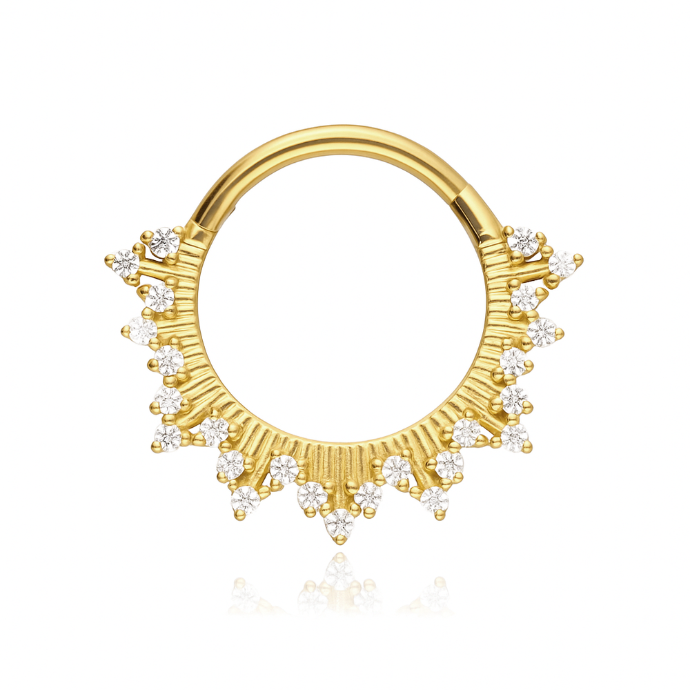 Piercing clicker with white zircons - gold - K-080