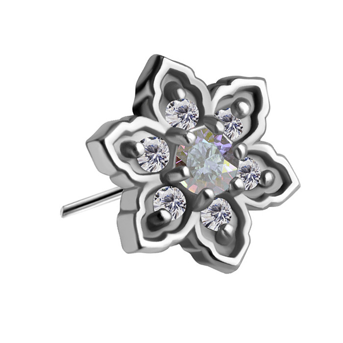 Attachment push in - flower with iridescent and white zirconia - CoCr NF - silver - PI-007