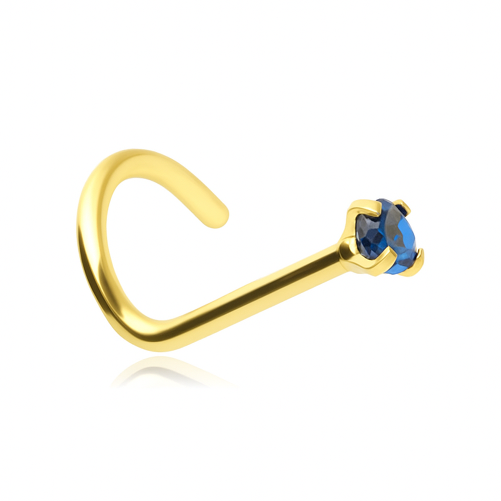 Nose screw with navy blue zirconia - gold - NS-006