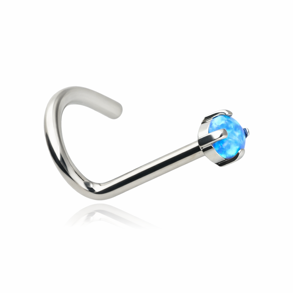 Titanium nose stud with blue opal op05 - TN-005