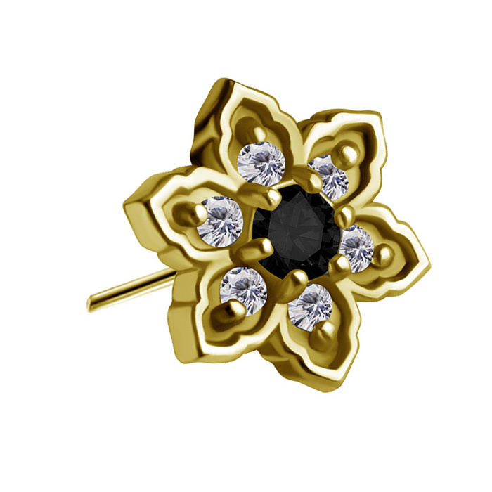 Attachment push in - flower with black and white cubic zirconia - CoCr NF - gold - PI-007
