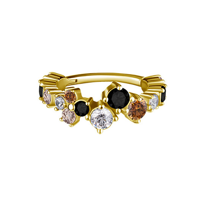 Piercing ring clicker with colored zircons - CoCr NF - gold - K-066