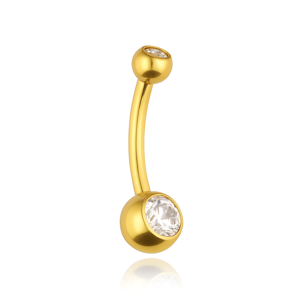 Titanium belly button ring - white zirconia - female thread - gold - TPP-039