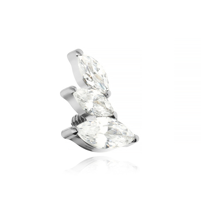 Titanium attachment with white zircons right - silver - TNA-134