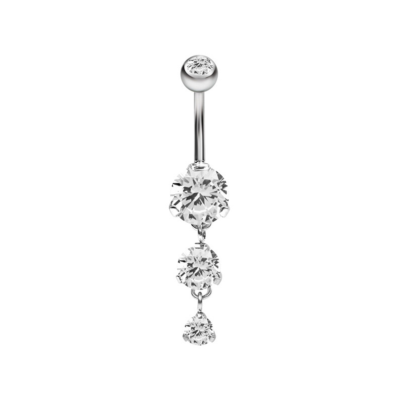 Belly button ring with white zircons - silver - KP-042