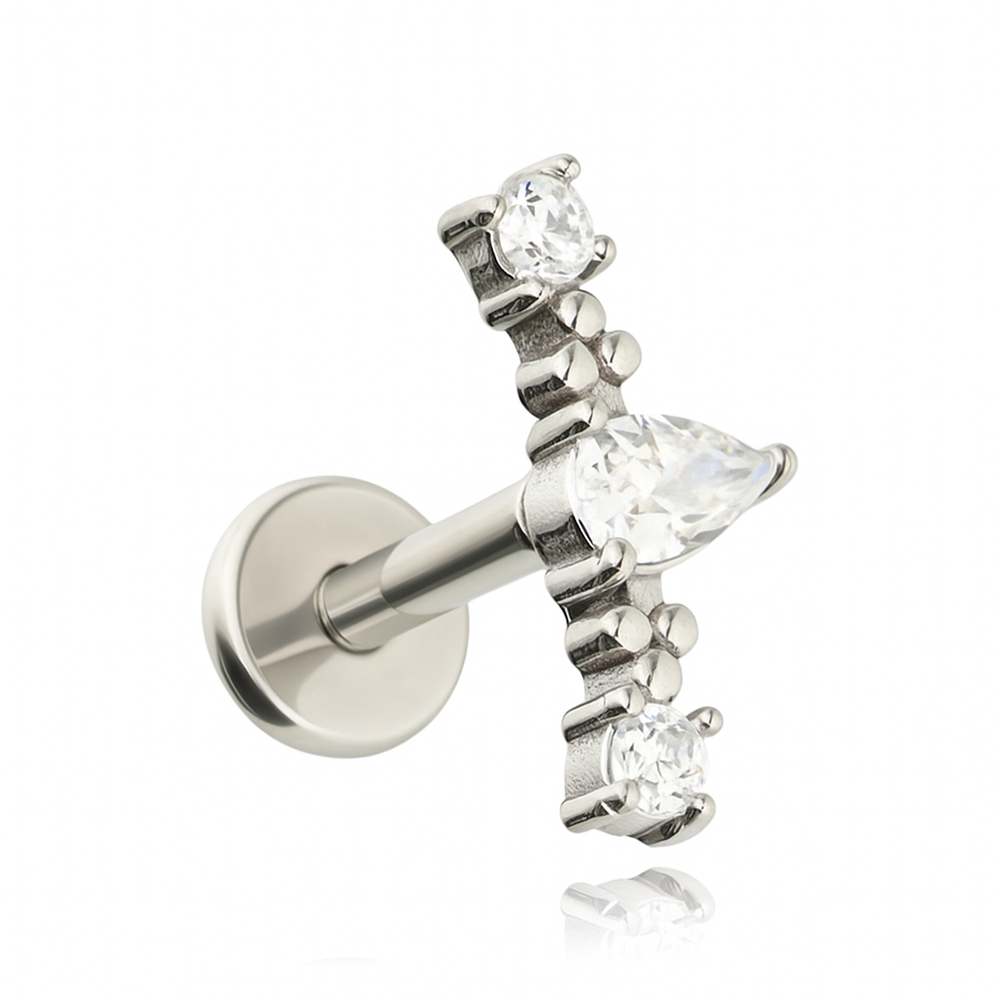 Labret cluster earring with white zircons - gold - LGW-050