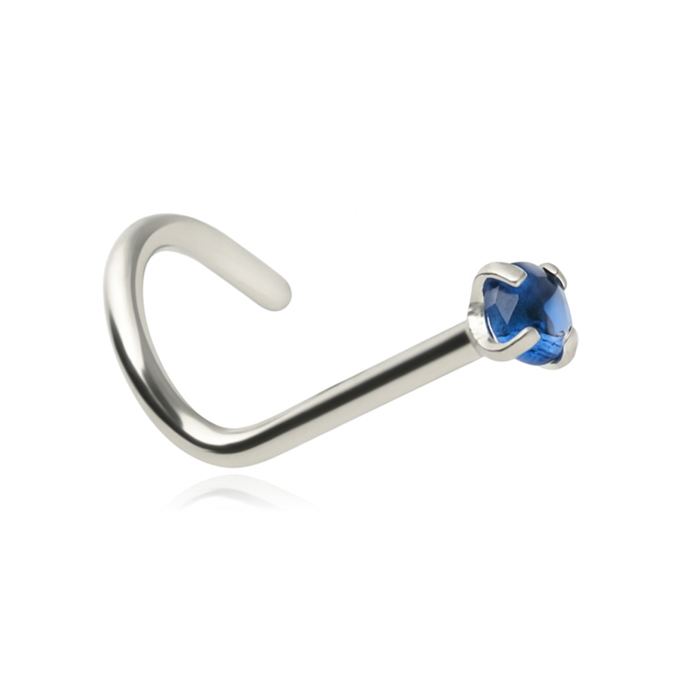Nose screw with navy blue zirconia - silver - NS-006