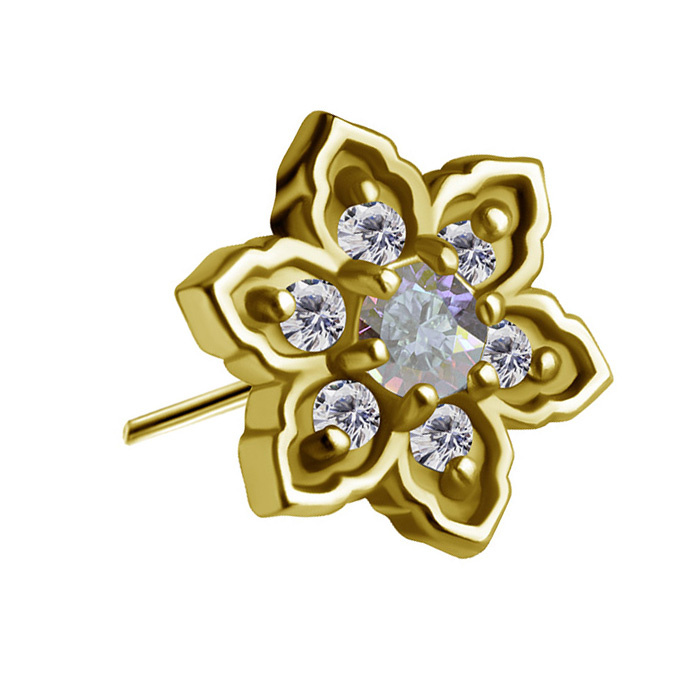 Attachment push in - flower with iridescent and white zirconia - CoCr NF - gold - PI-007