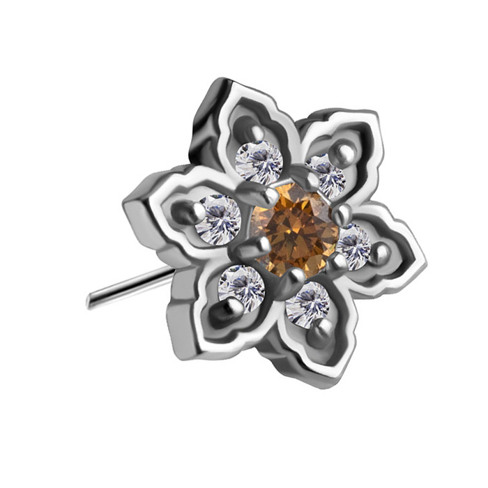 Attachment push in - flower with orange and white cubic zirconia - CoCr NF - silver - PI-007
