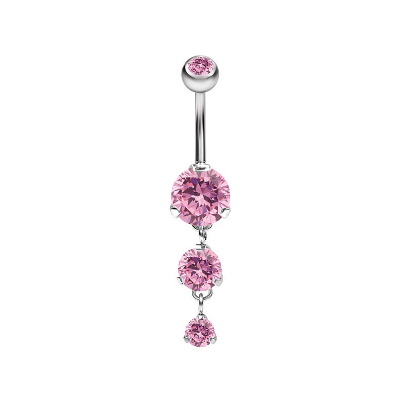 Belly button ring with pink zircons - silver - KP-042