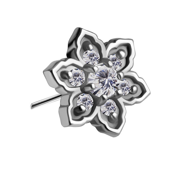 Attachment push in - flower with white zircons - CoCr NF - silver - PI-007