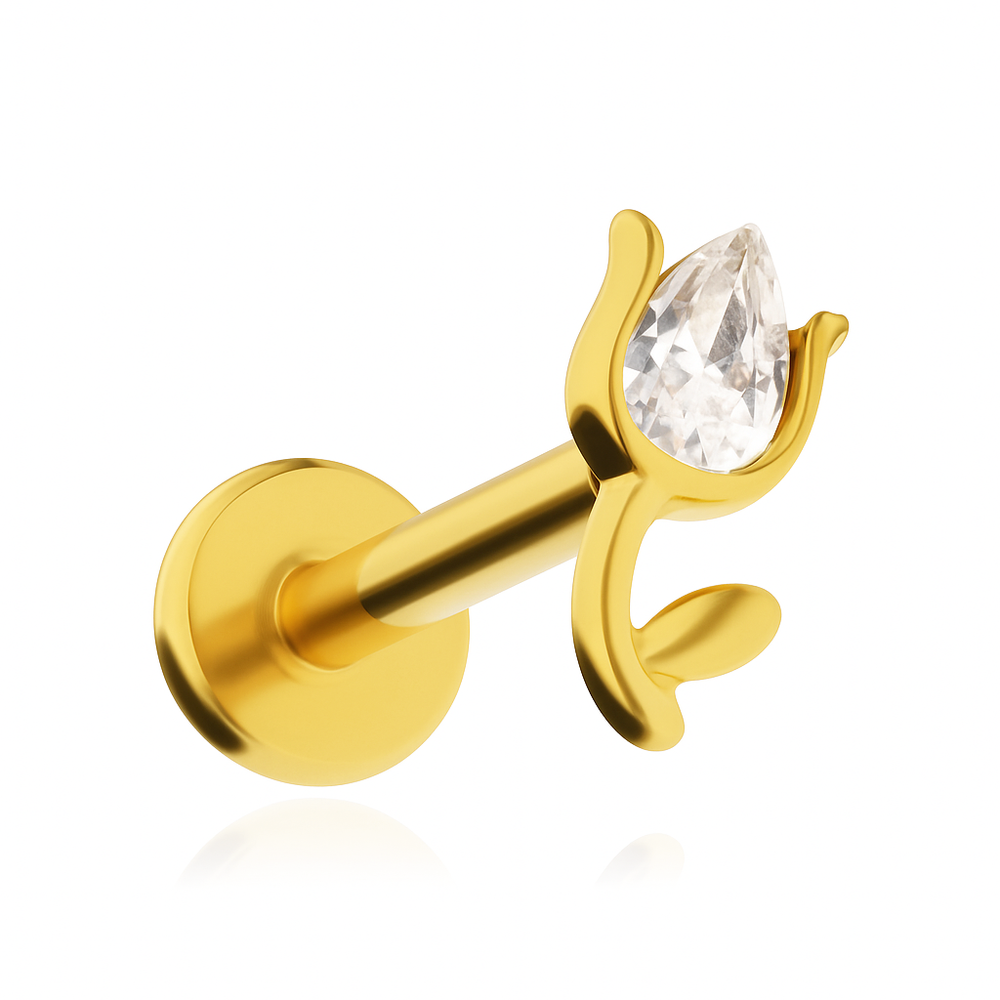 Labret tulip with white zircons - gold - LGW-053
