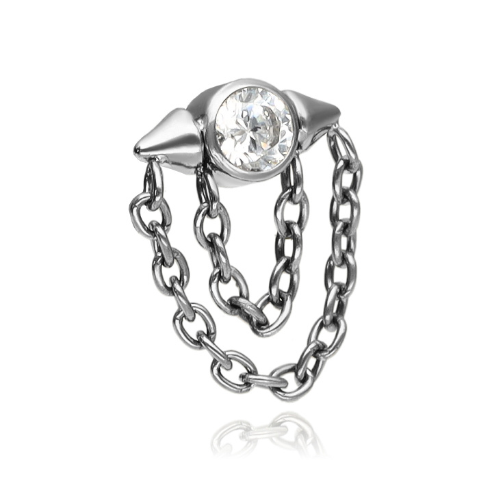 Titanium attachment with white zirconia and chains - sterling silver - TNA-174