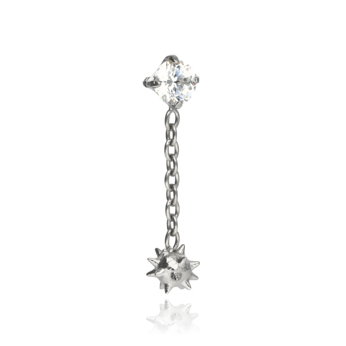 Titanium attachment with white cubic zirconias and chain - gold - TNA-202