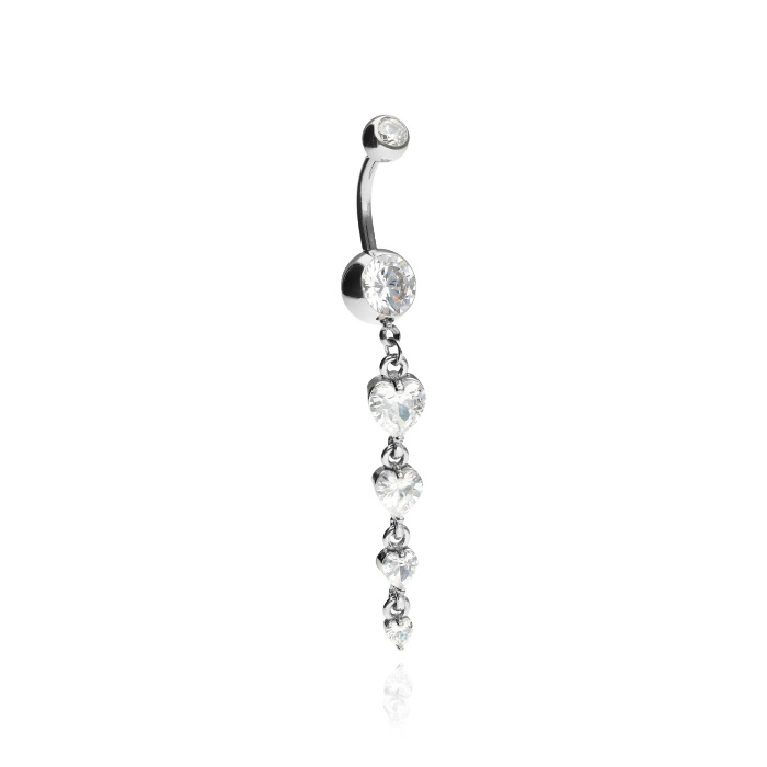 Belly button ring long - hearts - silver - KP-058