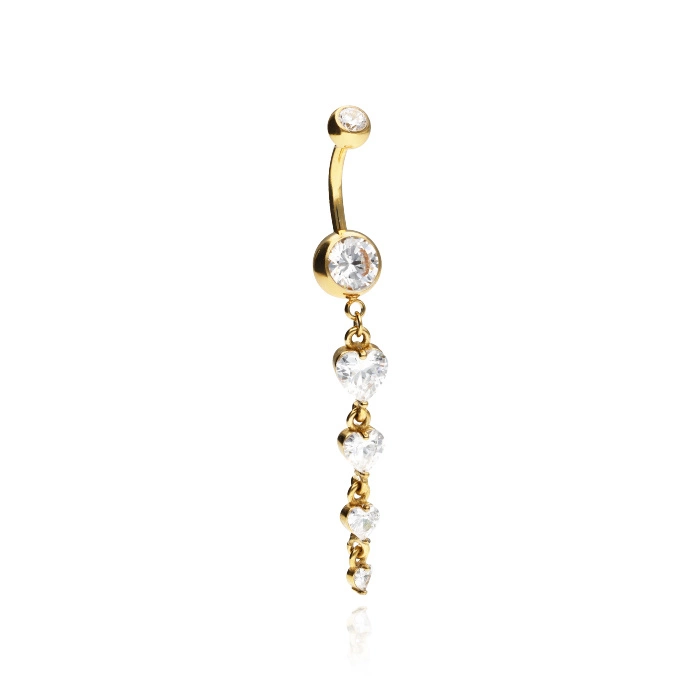 Belly button ring long - hearts - gold - KP-058