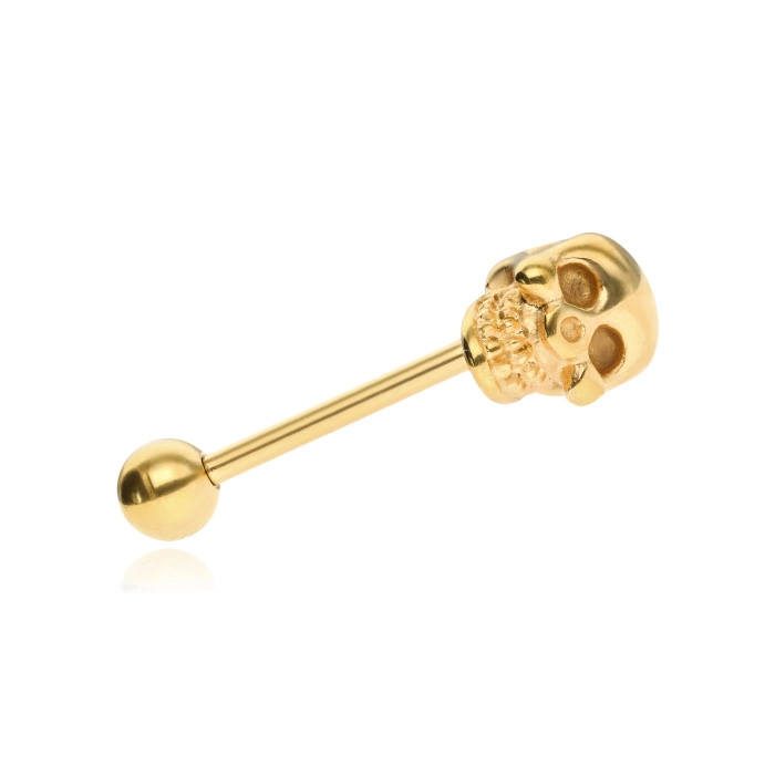 Tongue barbell - gold skull - KJ-010