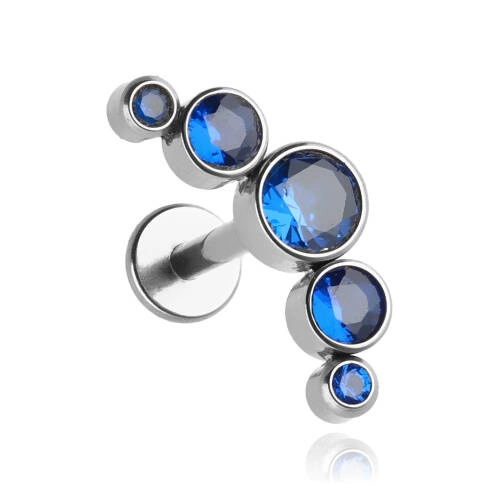 Titanium labret cluster with navy blue zircons 