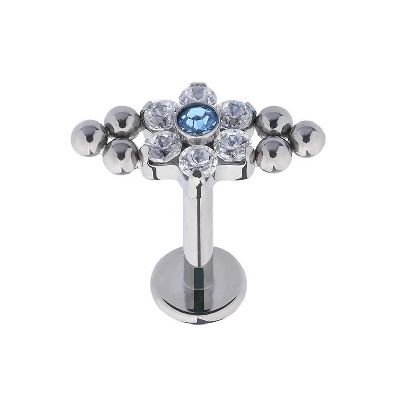 Titanium labret decorative - white zirconia - TGW-083