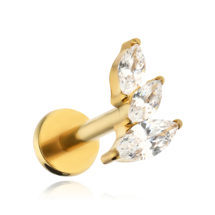 Titanium labret with white zircons left - gold