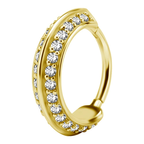 PREMIUM white zirconia  clicker hoop ring - gold - K-015