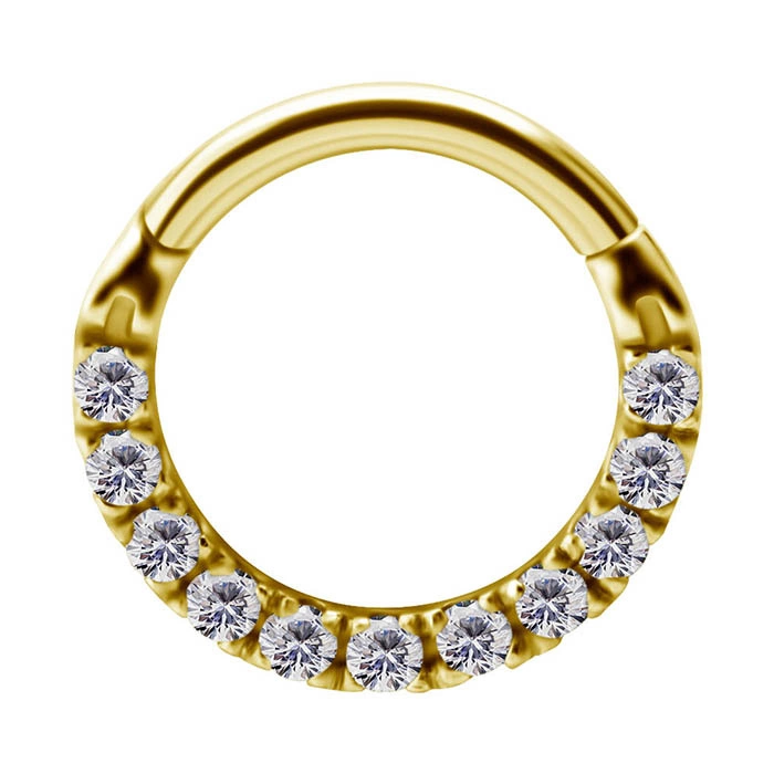 Piercing ring clicker - 18K gold with white zircons - GD18K-031