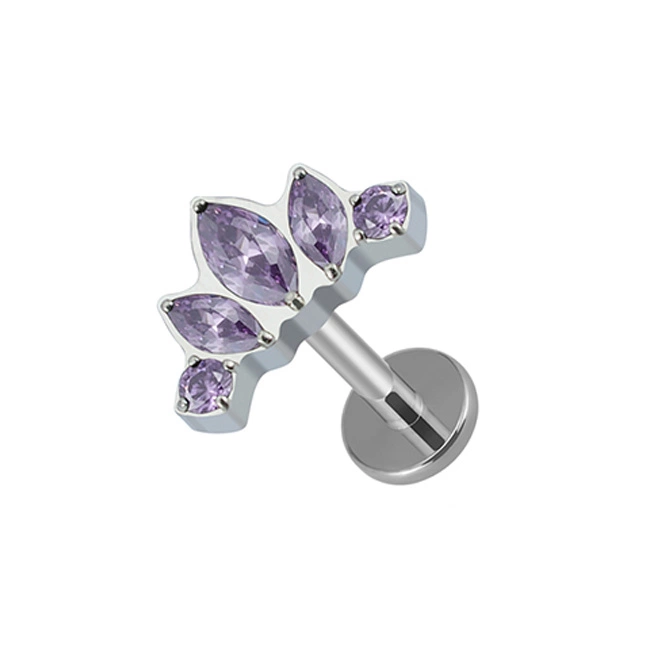 Titanium labret silver - purple zirconia - TGW-088