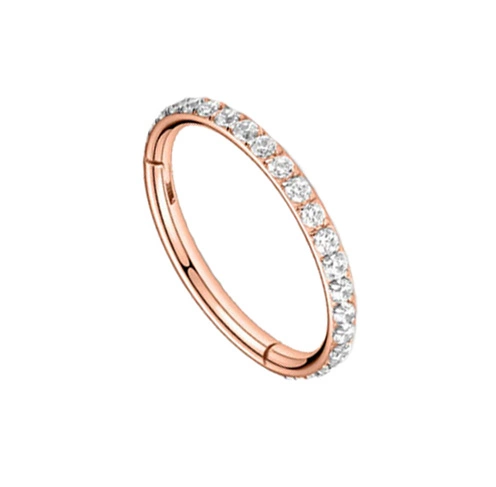 Ring clicker rose gold with white zircons - K-010