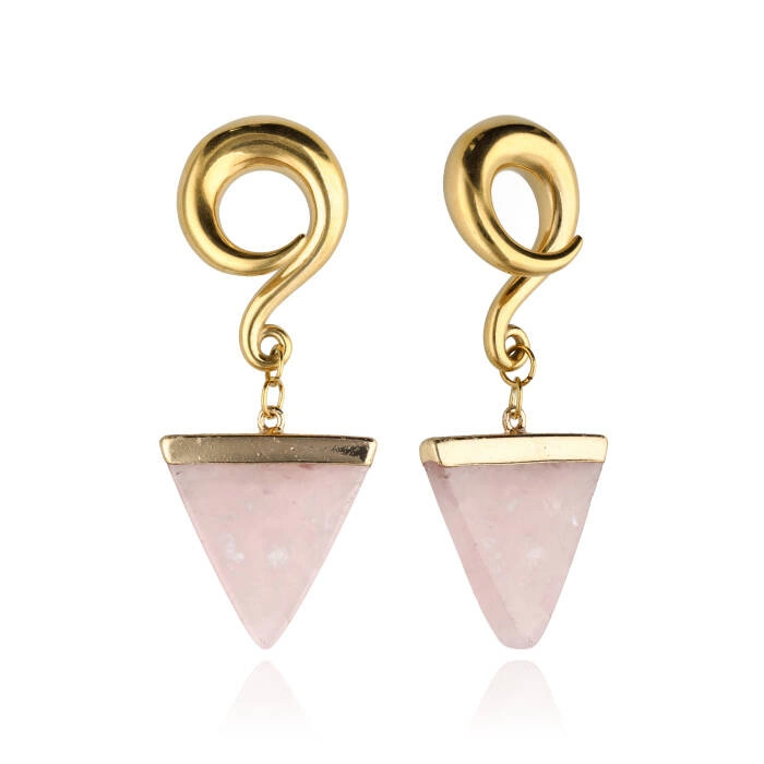 Rose quartz ear weights - pair - gold - PT-187