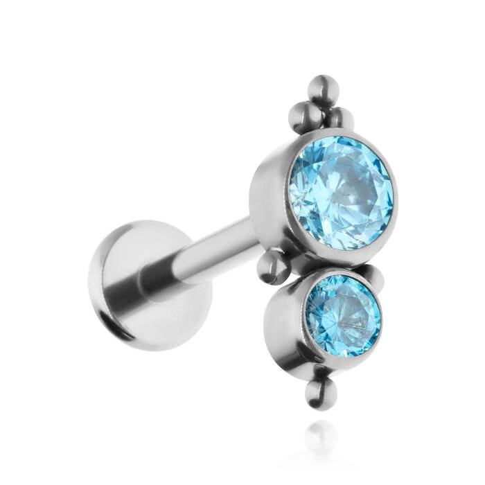 Titanium labret decorative - blue zirconia - TGW-077