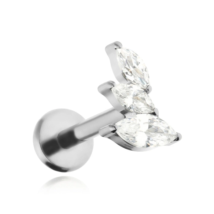 Titanium labret with white zircons right - silver