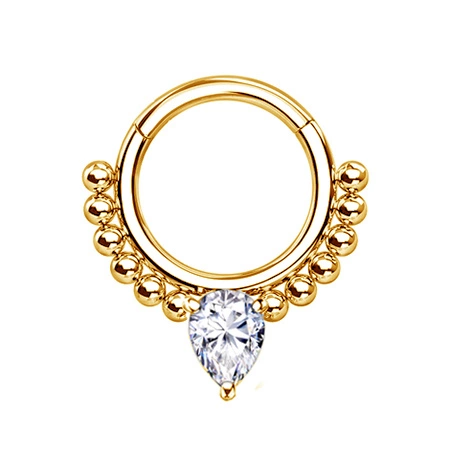 Ring clicker gold with white zirconia - K-036