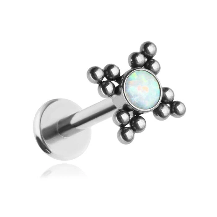 Titanium labret with opal - silver 