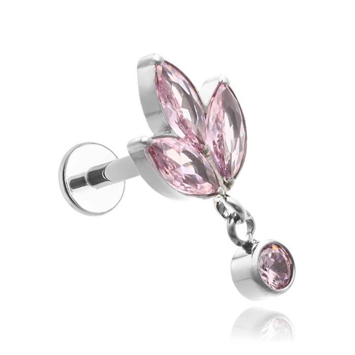 Sterling silver titanium labret with pink cubic zirconia - TGW-027