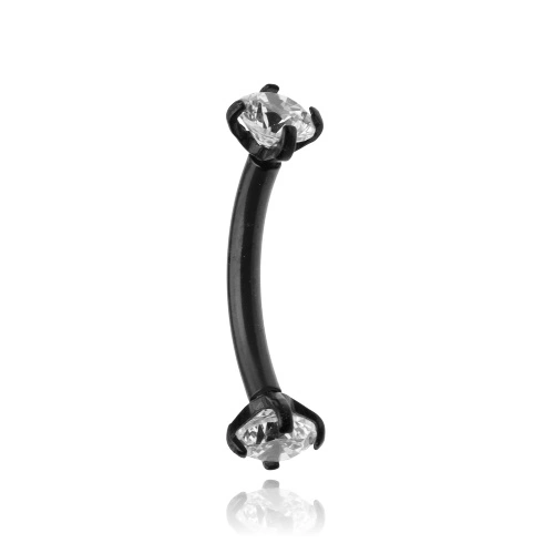 Earring curved barbell with white zircons - black - B-003