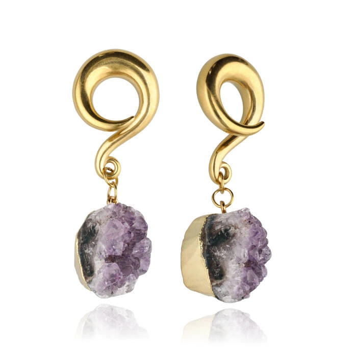 Ear weights with purple amethyst - pair - gold - PT-184