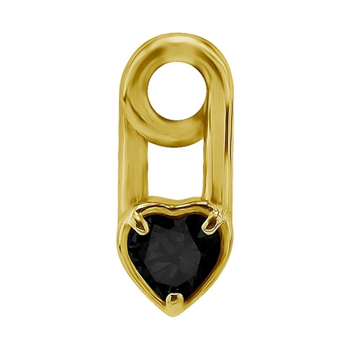 Charms - gold safety pin - black zirconia - D-017