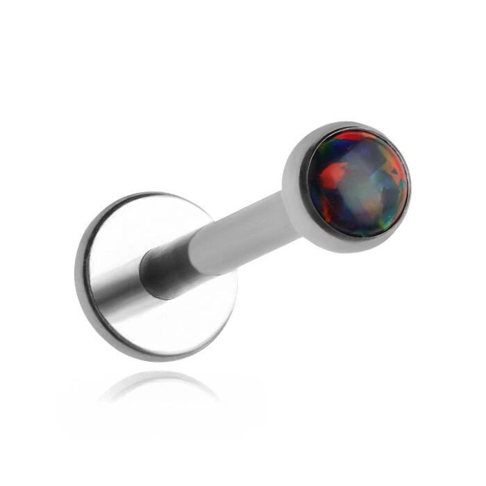 Titanium labret with black opal OP33 - silver 