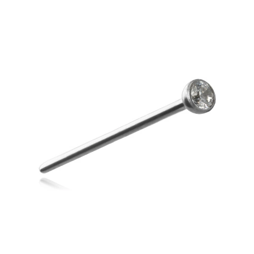 Titanium nose stud with white zirconia - silver - TN-024