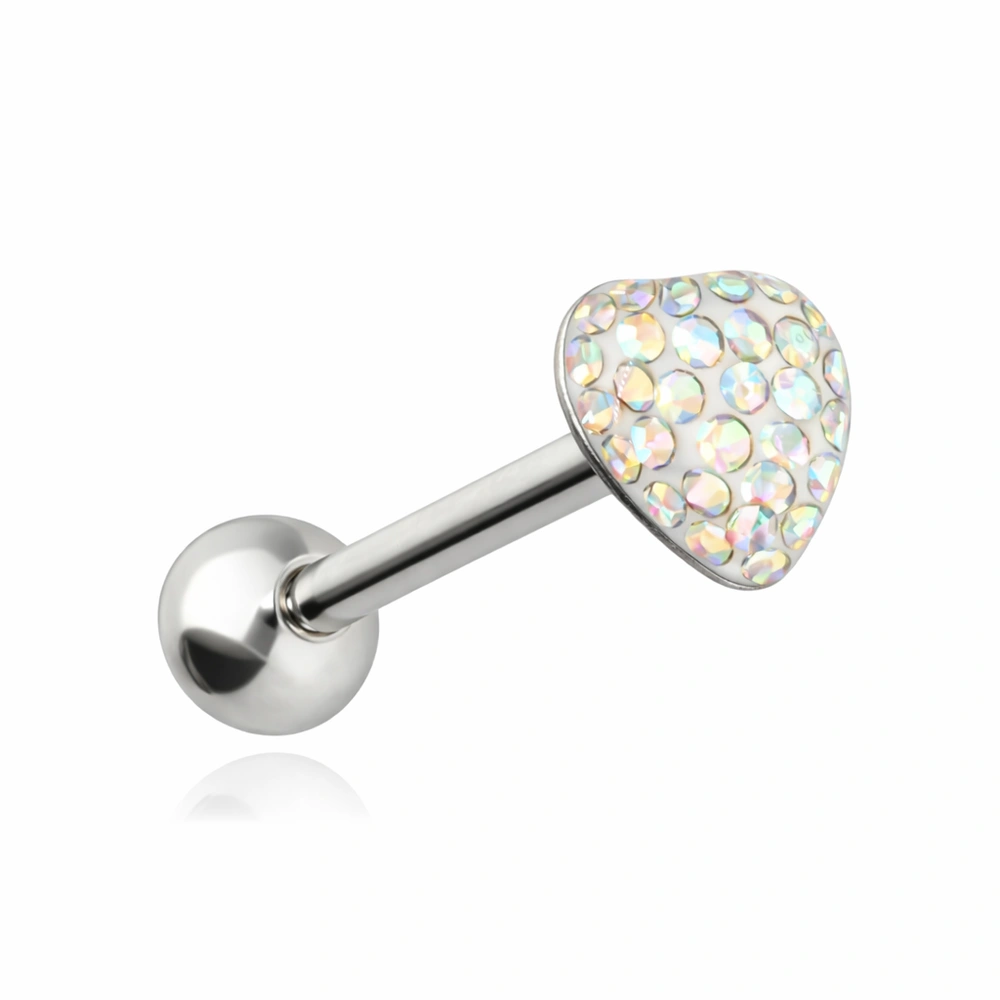 Tongue barbell iridescent crystal heart - KJ-057